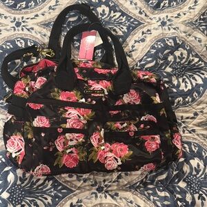 Victoria's Secret Floral Tote Bag - Black and Pink